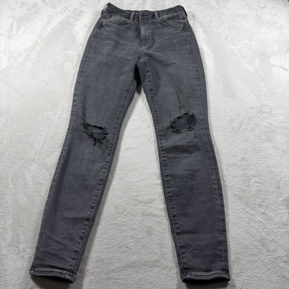 H&M &Denim Women 2P Curvy Fit Super Skinny High Waist Ripped Gray Jeans Petite